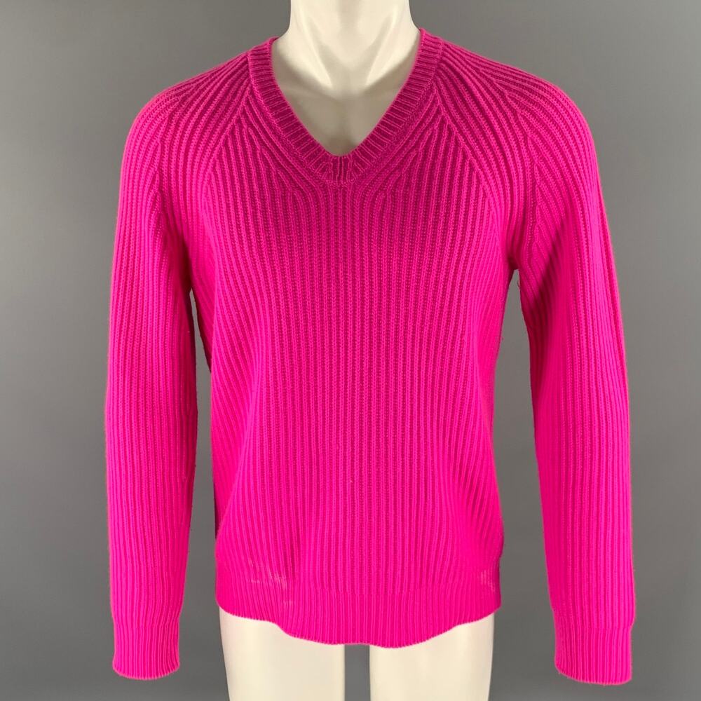 TOM FORD Size S Pink Ribbed Knit Cashmere V-Neck Sweater